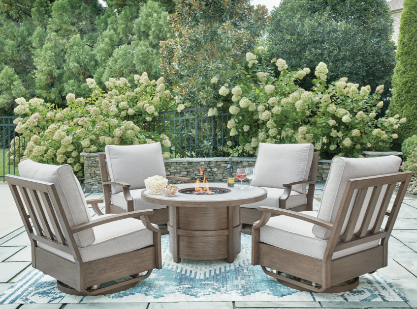Rainier Ranch Outdoor Fire Pit Table and 4 Chairs