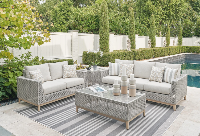 Seton Creek Outdoor Sofa and Loveseat with Coffee Table